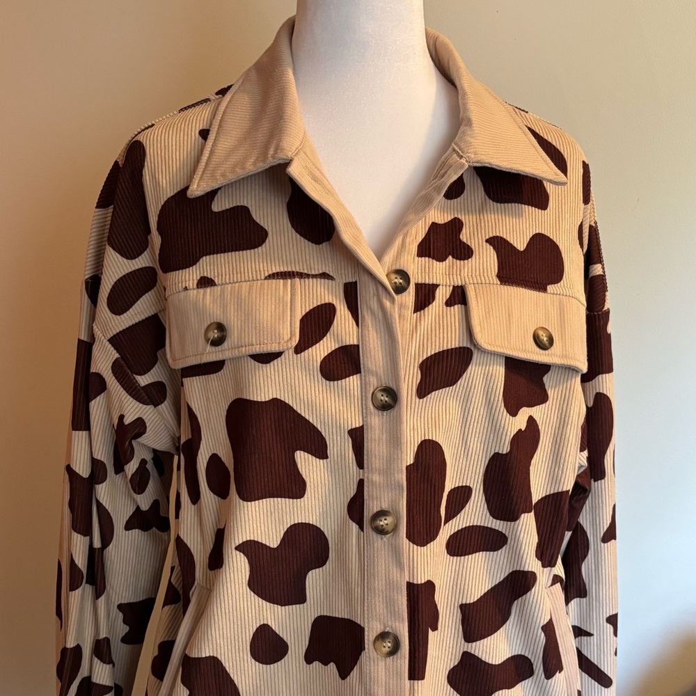 Women's Brown and Cream Button-Up Jacket